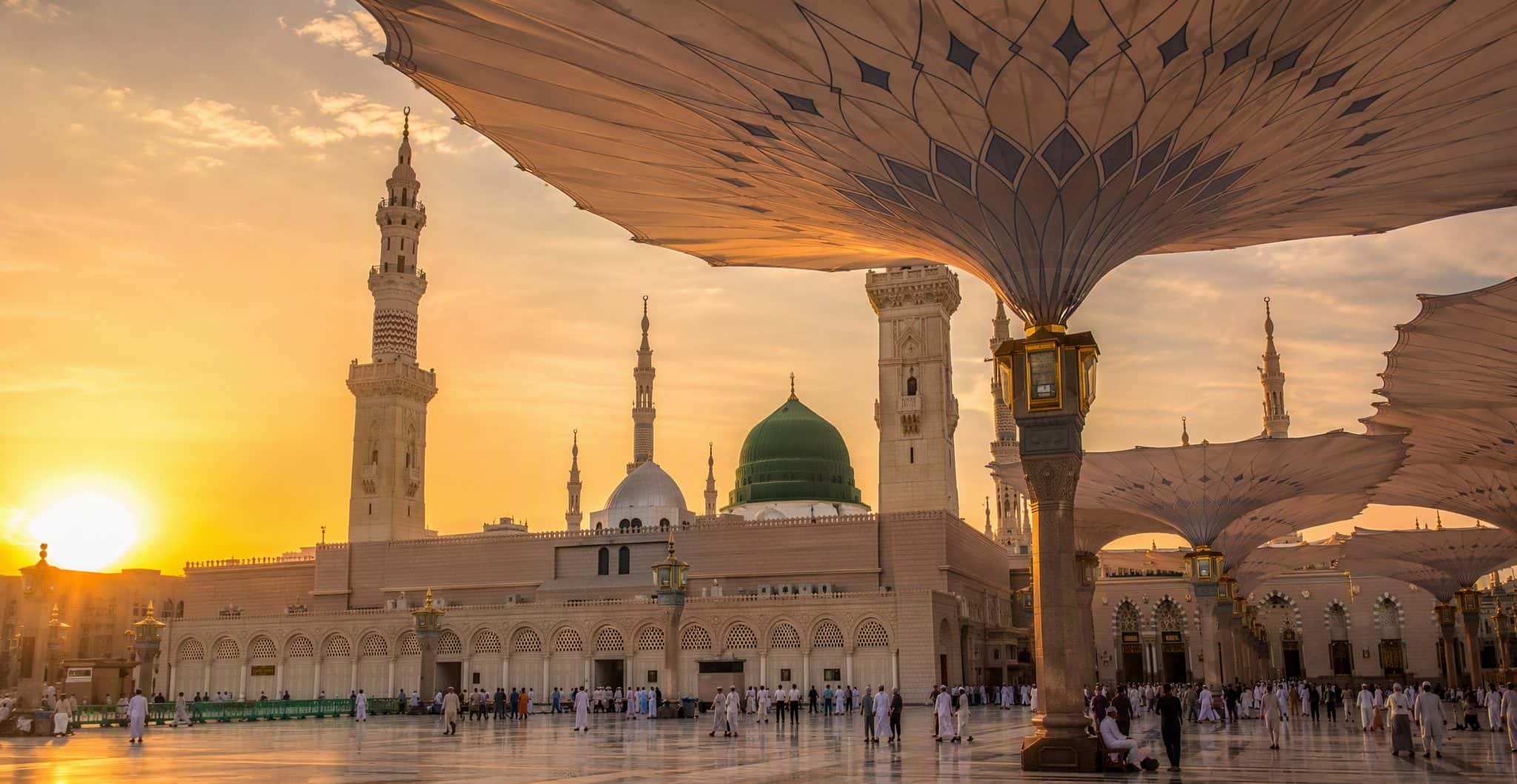 The Prophet's Mosque in Madinah at sunrise